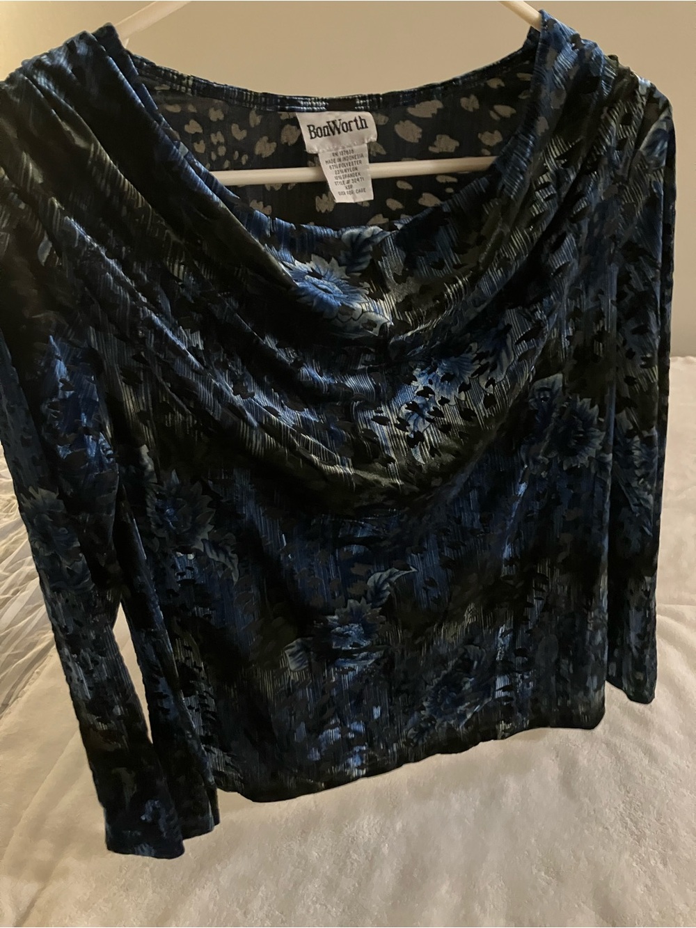 Y2K Whimsigoth Blue and Black Floral Velvet Top